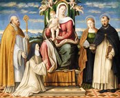 La Santa Famiglia in trono con Sant'Agostino, una monaca domenicana, Santa Cecilia e San Domenico