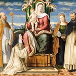 La Santa Famiglia in trono con Sant'Agostino, una monaca domenicana, Santa Cecilia e San Domenico