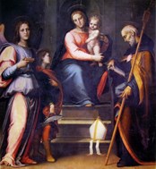 Madonna col Bambino in trono, Sant'Agostino, l'Arcangelo Raffaello e Tobiolo