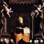 Sant'Agostino in trono venerato da monaci e monache Sant'Agostino in trono venerato da monaci e monache